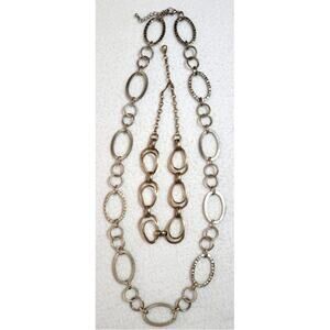 Vtg Necklace Lot Hammered Metal Oval Links Silvertone Goldtone Statement Chain